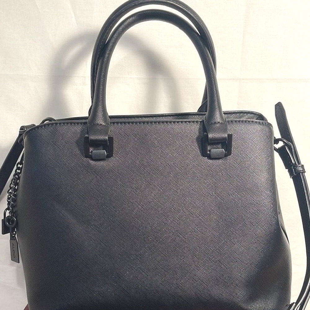 NEW Aldo Black Saffiano Satchel Handbag Matte Black Hardware Crossbody Bag
